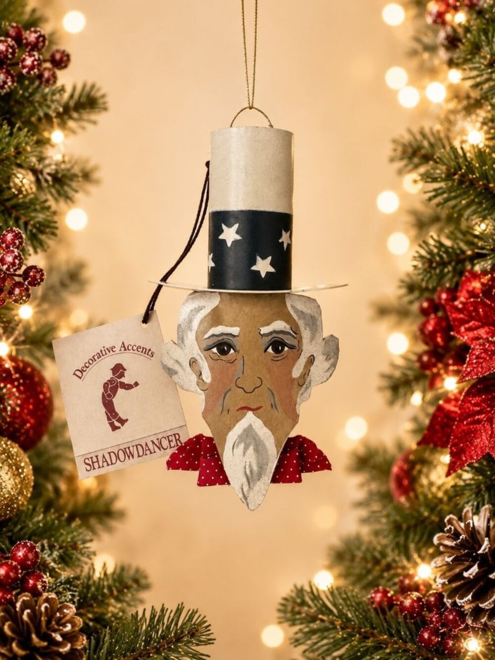 Signed Young 1996 Shadowdancer Uncle Sam Patriotic Metal Ornament 6"